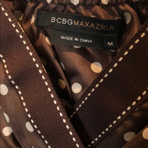 Chocolate brown silk dress with tan polka dots - Picture 3 of 3